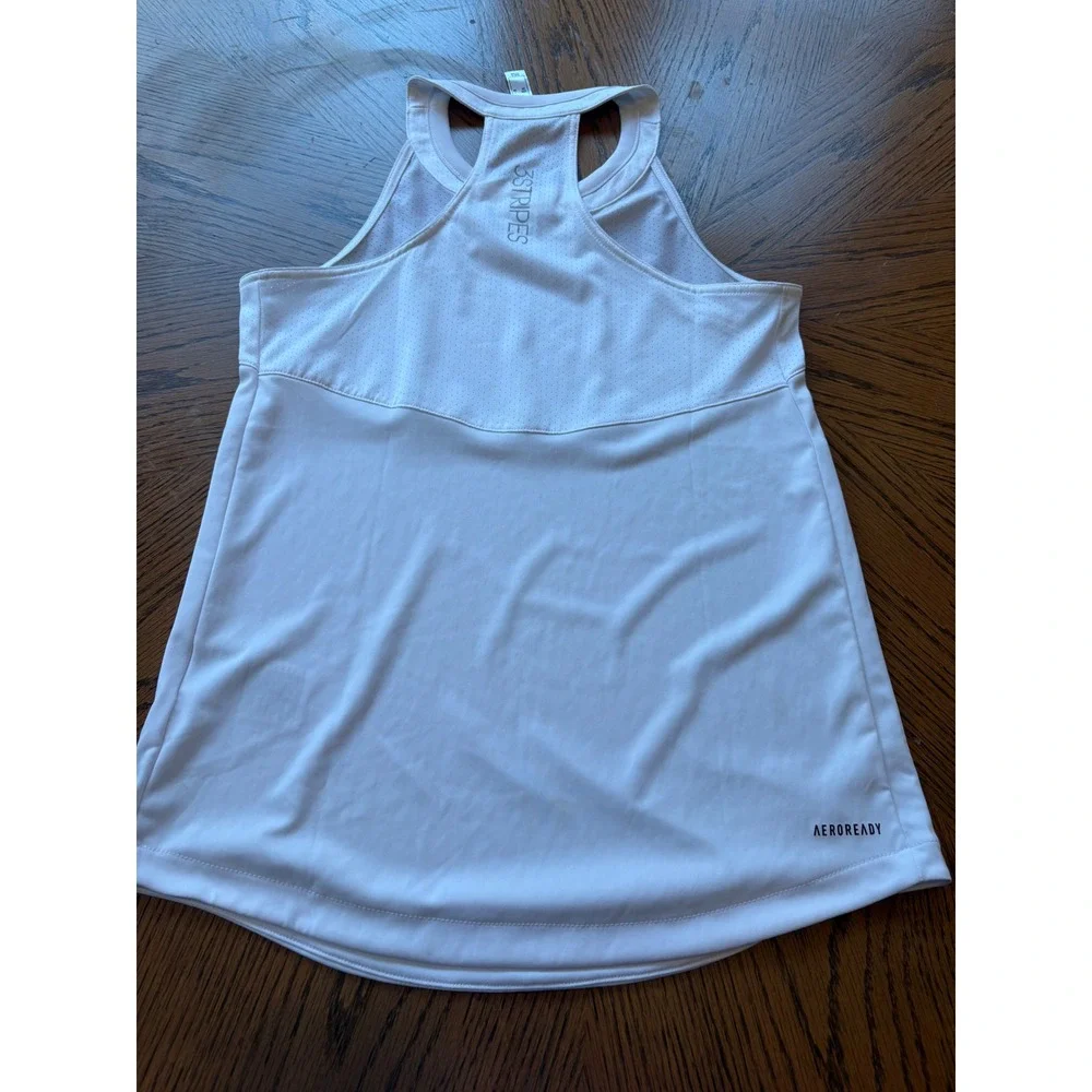 Adidas Girls AEROREADY‎ Primegreen Athletic Tank Top White Mesh Racerback Size S